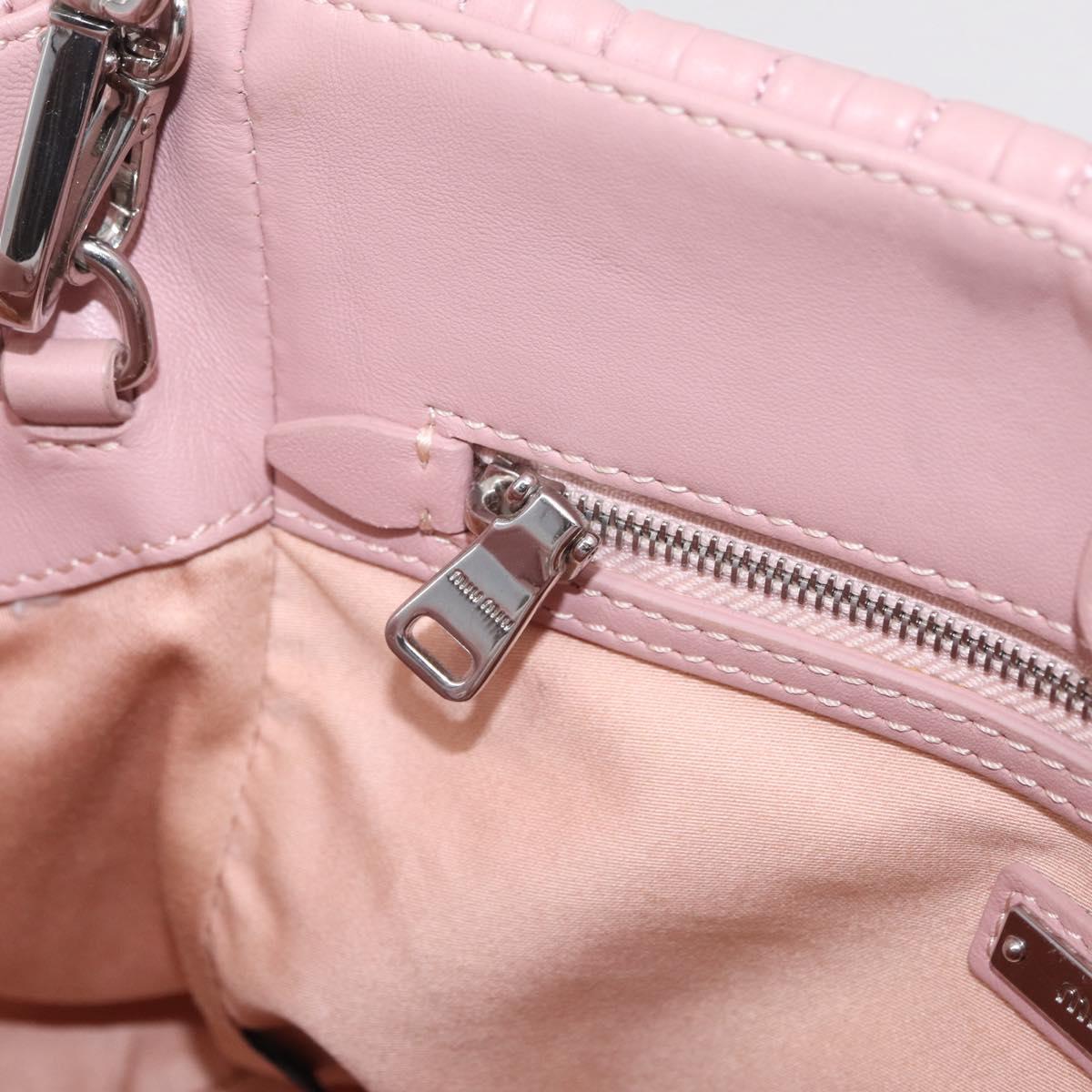 Miu Miu Matelasse Hand Bag Leather 2way Pink Silver Auth BA16088