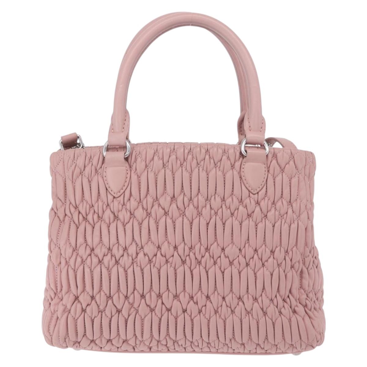 Miu Miu Matelasse Hand Bag Leather 2way Pink Silver Auth BA16088