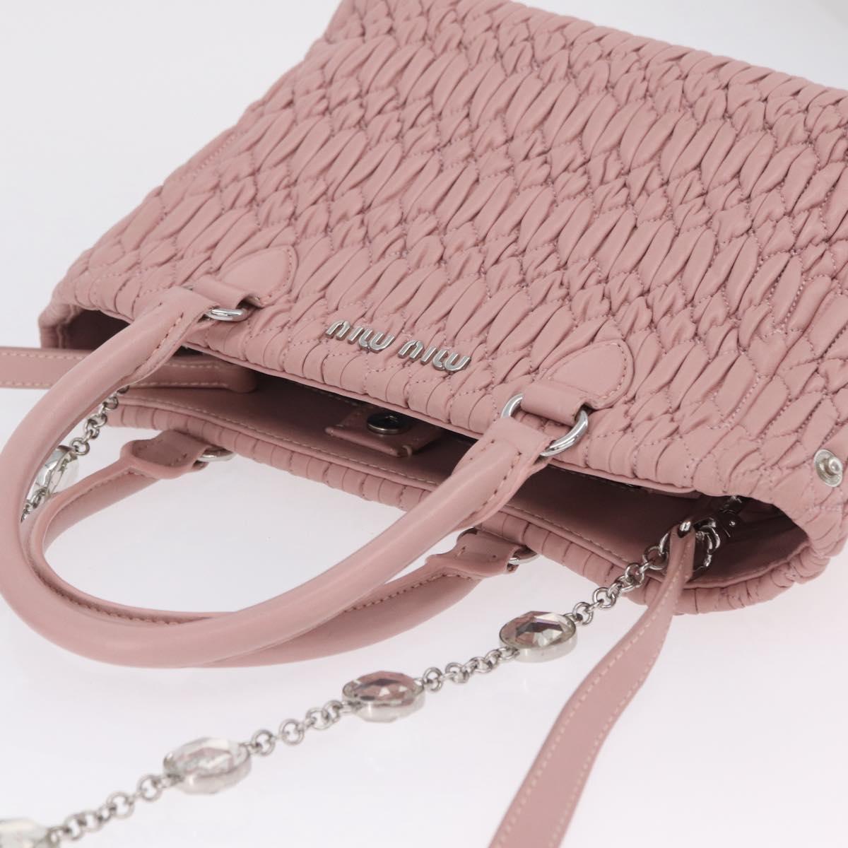 Miu Miu Matelasse Hand Bag Leather 2way Pink Silver Auth BA16088
