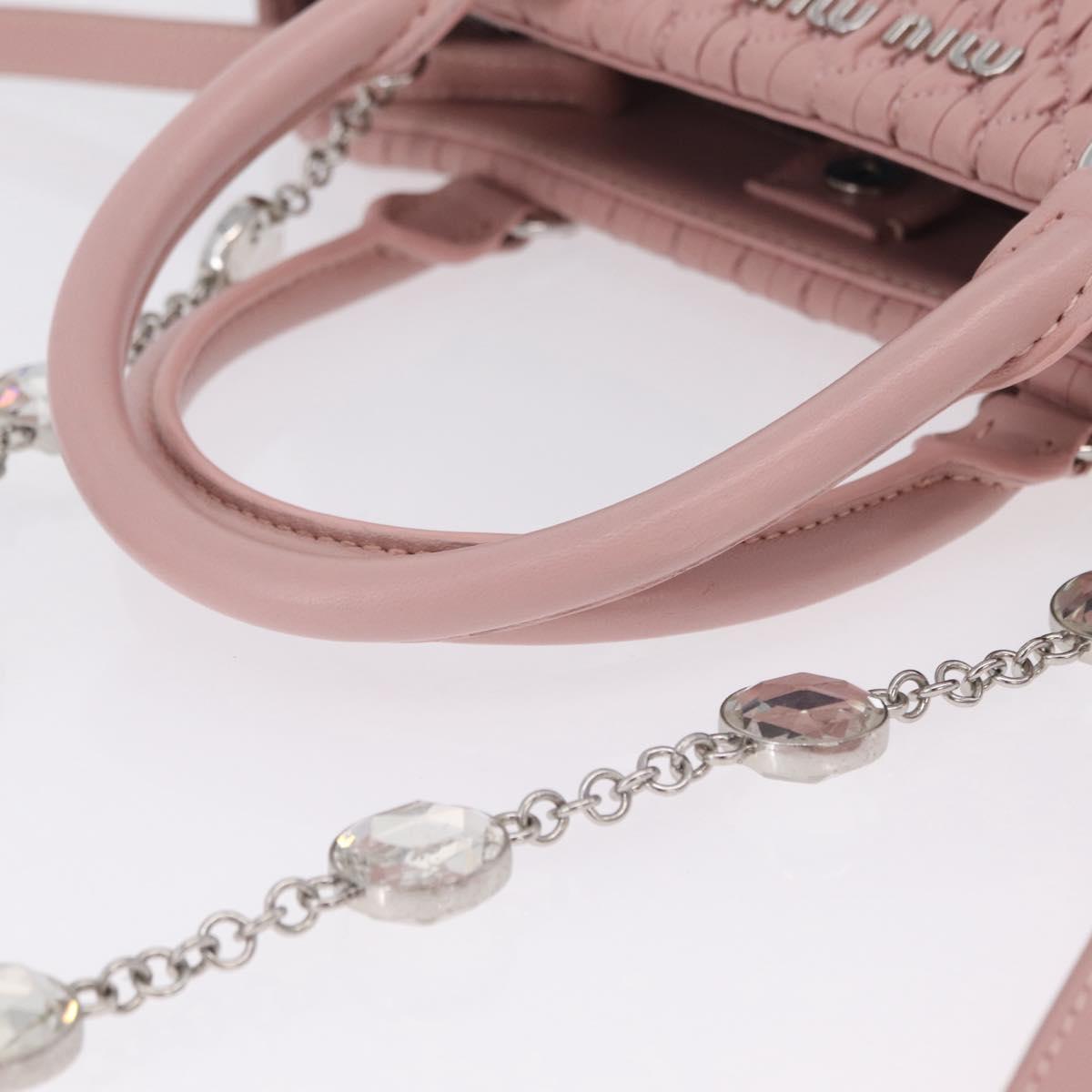 Miu Miu Matelasse Hand Bag Leather 2way Pink Silver Auth BA16088