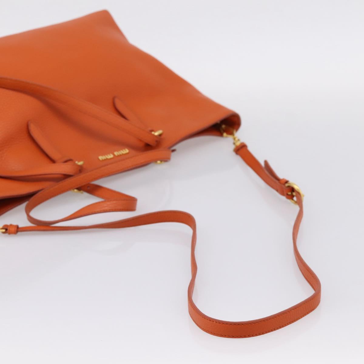 Miu Miu Tote Bag Leather 2way Orange Gold Tone Auth BA16090