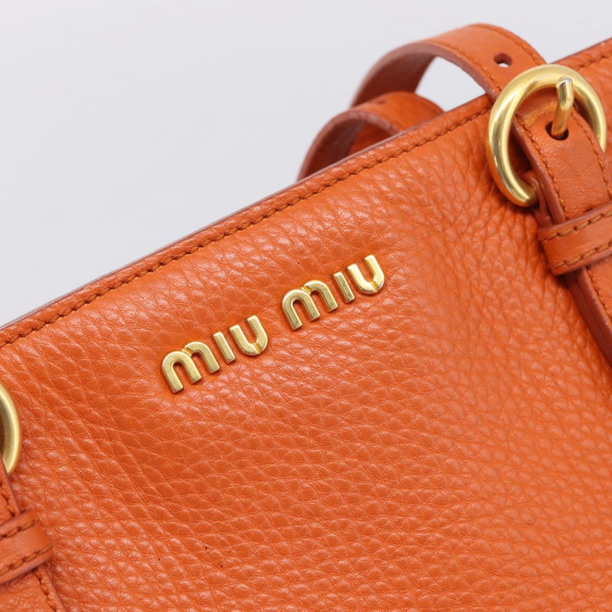 Miu Miu Tote Bag Leather 2way Orange Gold Tone Auth BA16090