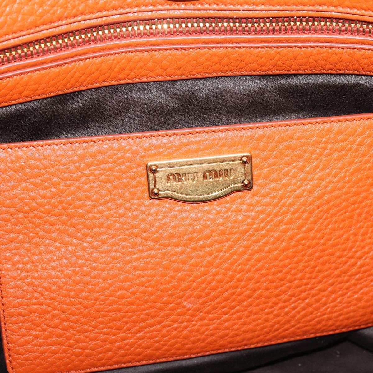 Miu Miu Tote Bag Leather 2way Orange Gold Tone Auth BA16090