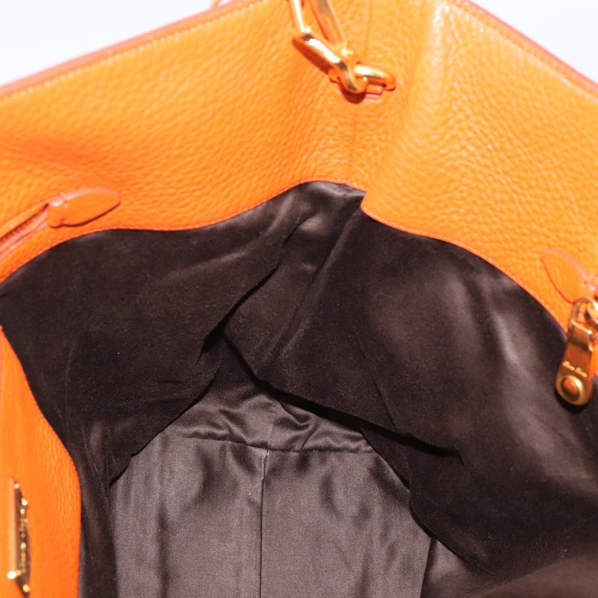Miu Miu Tote Bag Leather 2way Orange Gold Tone Auth BA16090