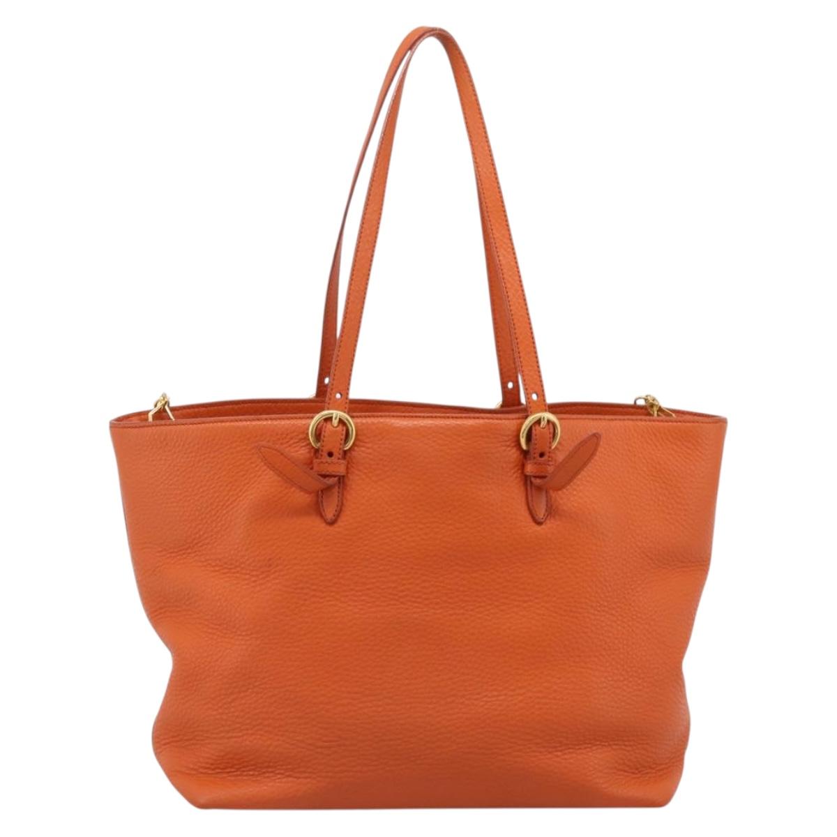 Miu Miu Tote Bag Leather 2way Orange Gold Tone Auth BA16090