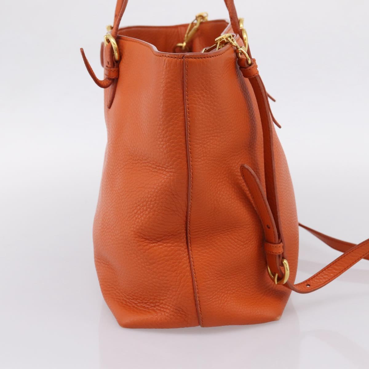 Miu Miu Tote Bag Leather 2way Orange Gold Tone Auth BA16090