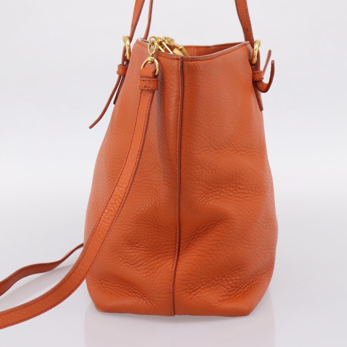 Miu Miu Tote Bag Leather 2way Orange Gold Tone Auth BA16090