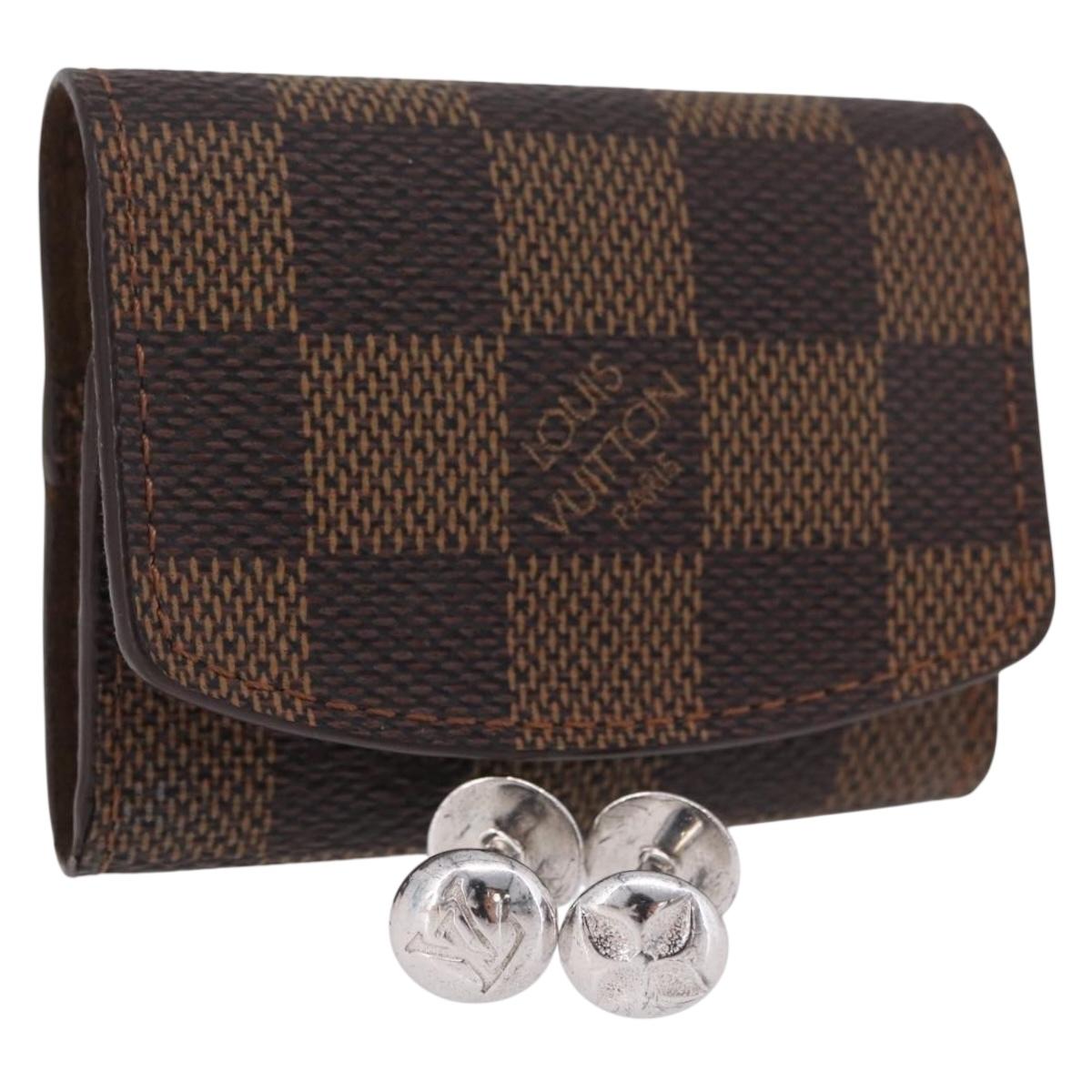 LOUIS VUITTON Damier Ebene Cuffs & Cuff Case Ag925 Silver LV Auth BA16096V