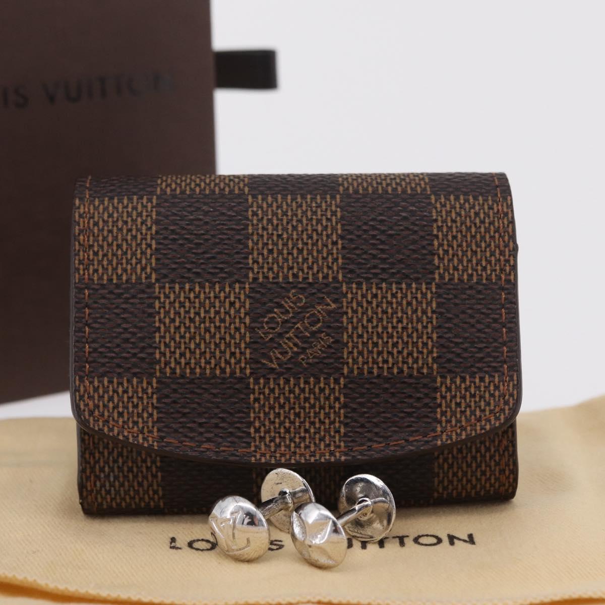 LOUIS VUITTON Damier Ebene Cuffs & Cuff Case Ag925 Silver LV Auth BA16096V