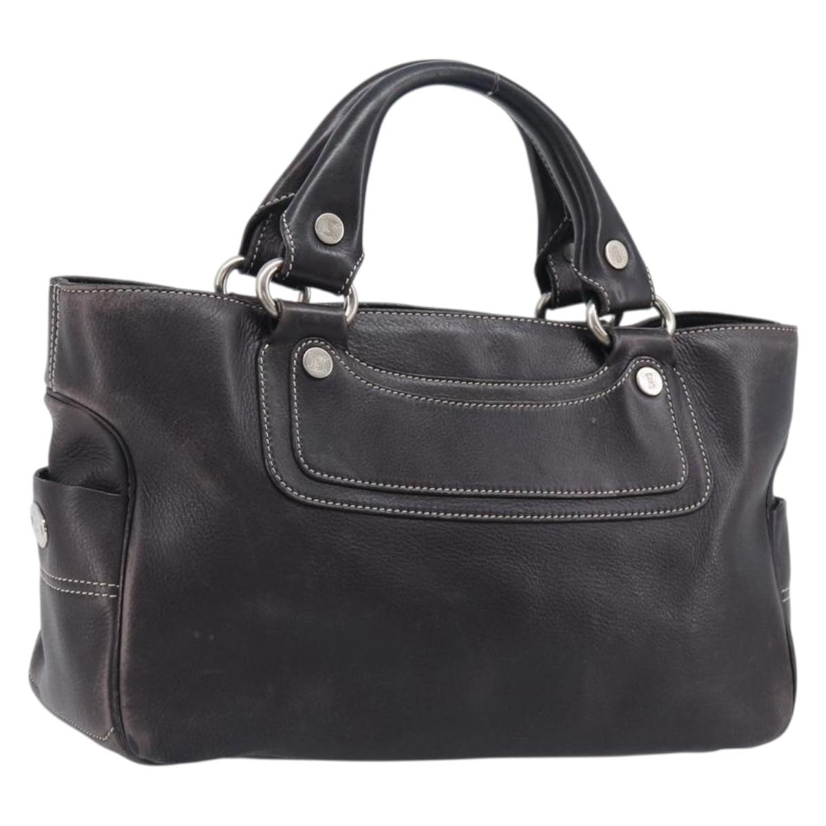 CELINE Boogie Bag Hand Bag Leather Brown Silver Auth BA16097
