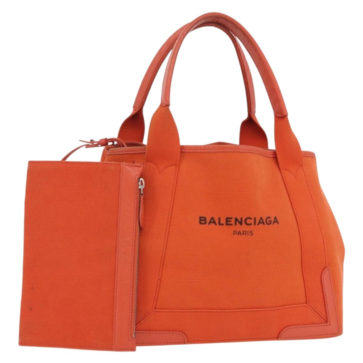 Balenciaga Navy Cabas S Tote Bag Canvas Orange Silver 339933 Auth BA16102