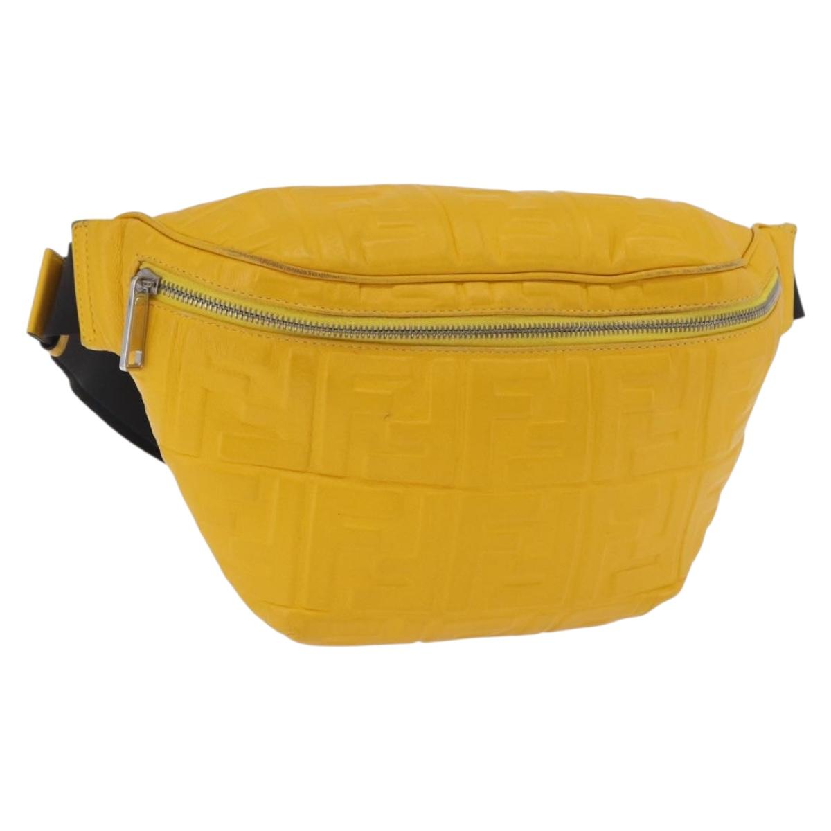 FENDI Zucca Waist Bag Leather Yellow Silver 7VA434 Auth BA16103A