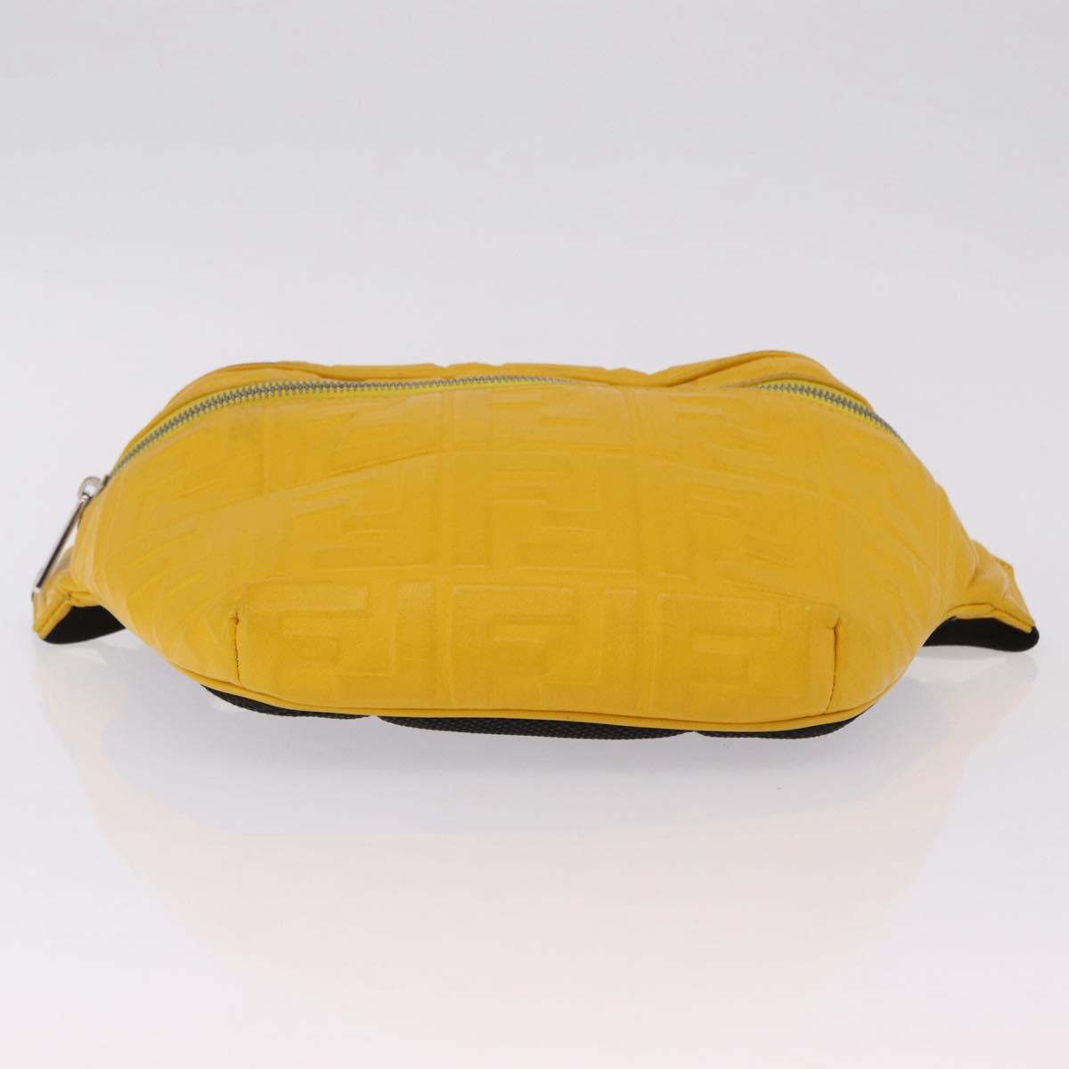 FENDI Zucca Waist Bag Leather Yellow Silver 7VA434 Auth BA16103A