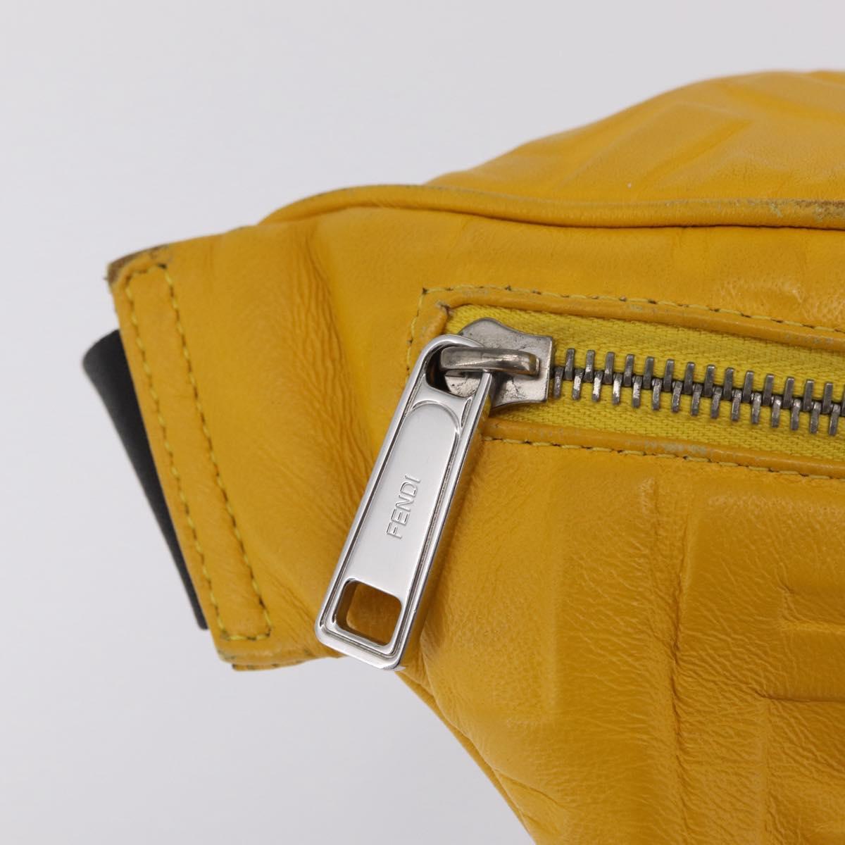 FENDI Zucca Waist Bag Leather Yellow Silver 7VA434 Auth BA16103A