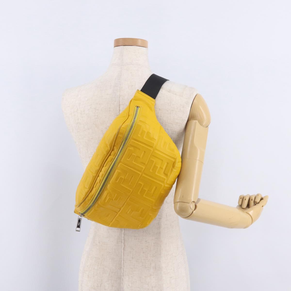 FENDI Zucca Waist Bag Leather Yellow Silver 7VA434 Auth BA16103A