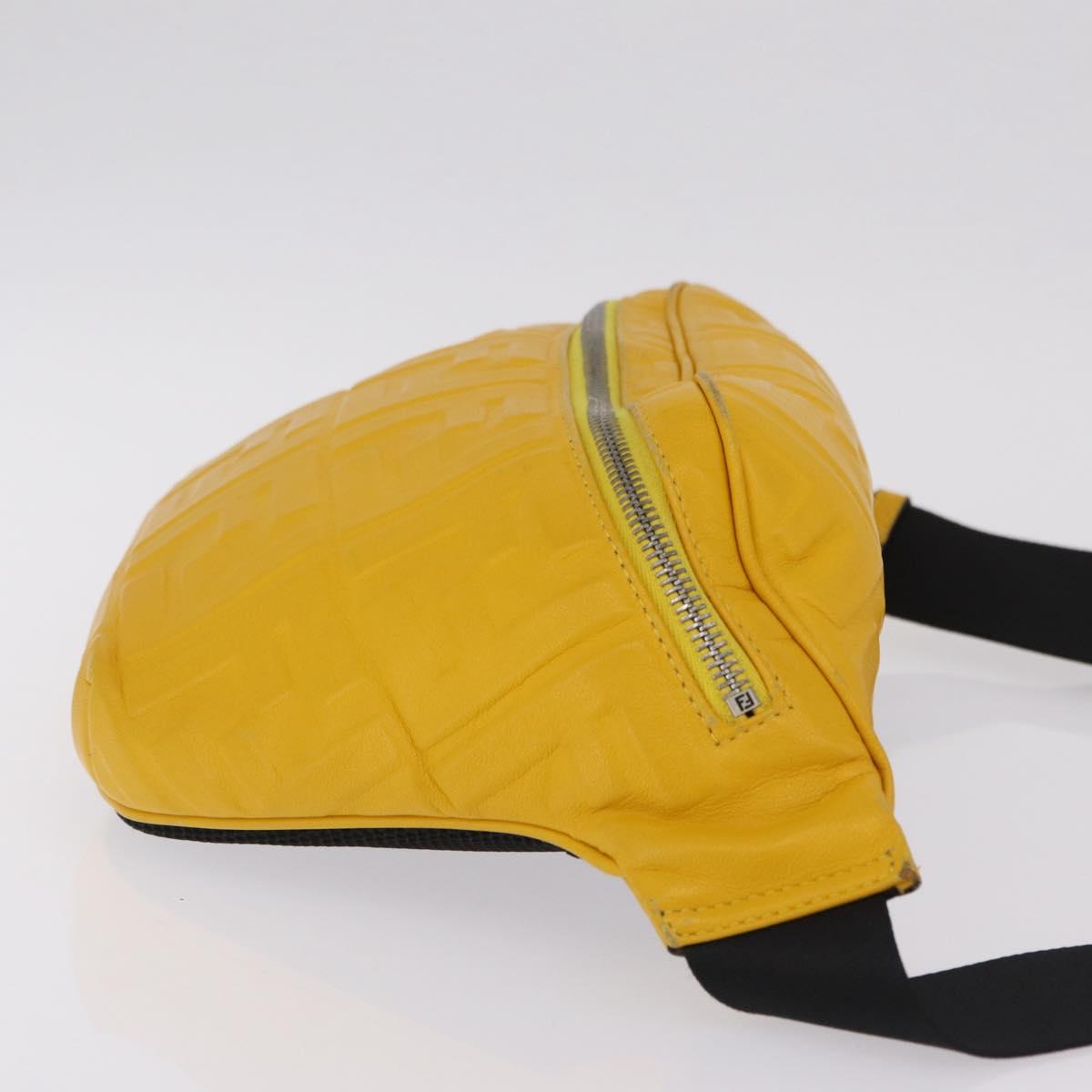 FENDI Zucca Waist Bag Leather Yellow Silver 7VA434 Auth BA16103A