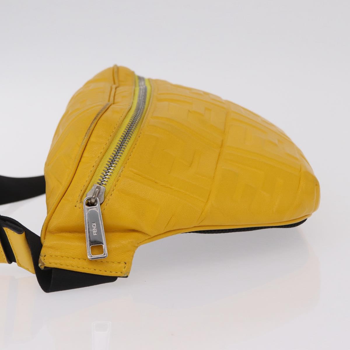 FENDI Zucca Waist Bag Leather Yellow Silver 7VA434 Auth BA16103A