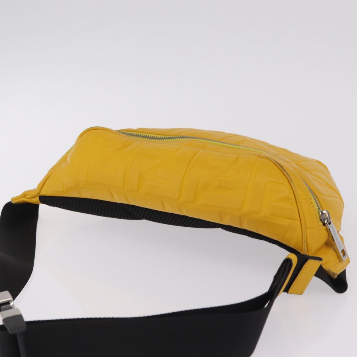 FENDI Zucca Waist Bag Leather Yellow Silver 7VA434 Auth BA16103A