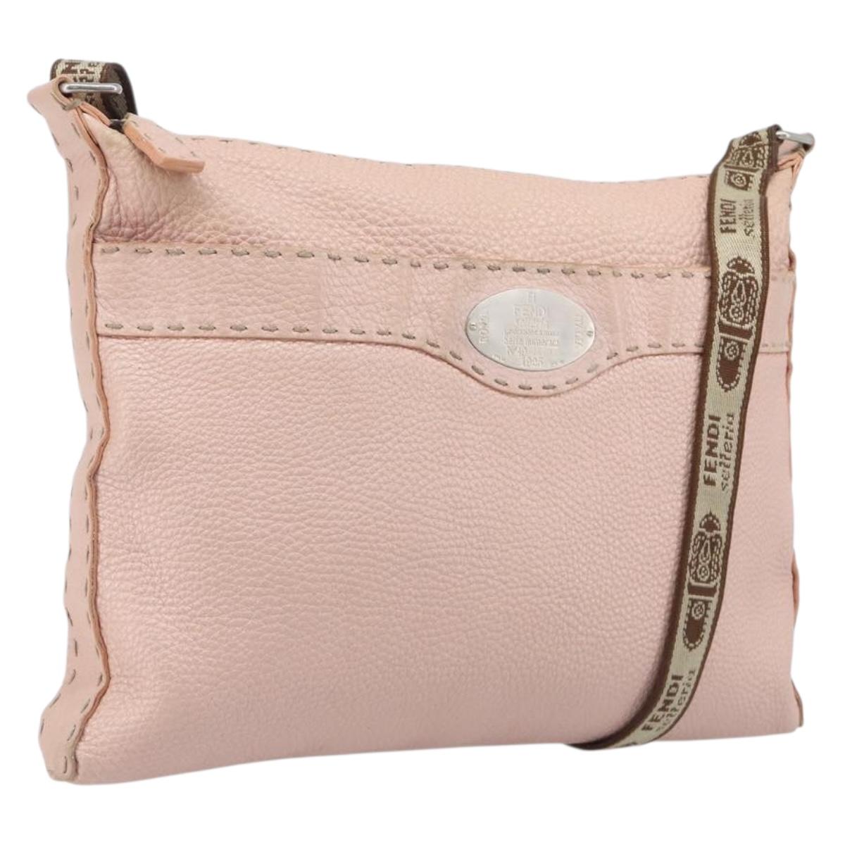 FENDI Celeria Shoulder Bag Leather Pink Silver 8BT093 Auth BA16104