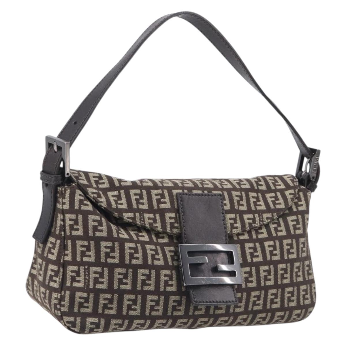 FENDI Zucchino Canvas Mamma Baguette Shoulder Bag Brown 8BR003 Auth BA16107