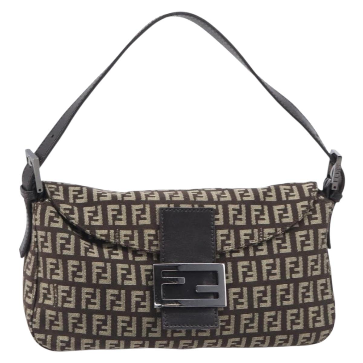 FENDI Zucchino Canvas Mamma Baguette Shoulder Bag Brown 8BR003 Auth BA16107