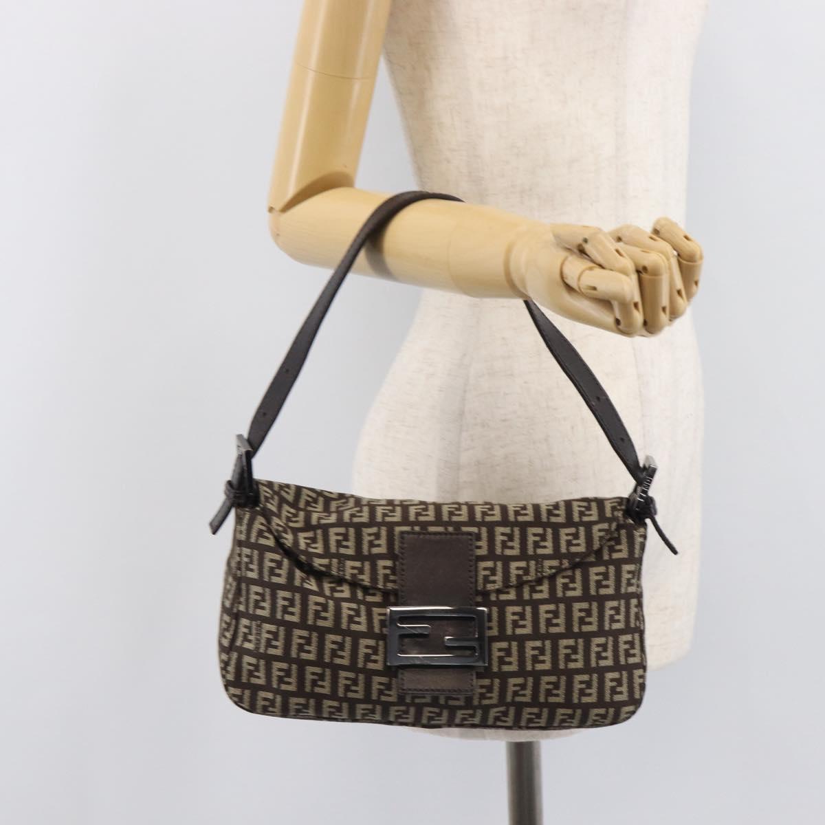 FENDI Zucchino Canvas Mamma Baguette Shoulder Bag Brown 8BR003 Auth BA16107