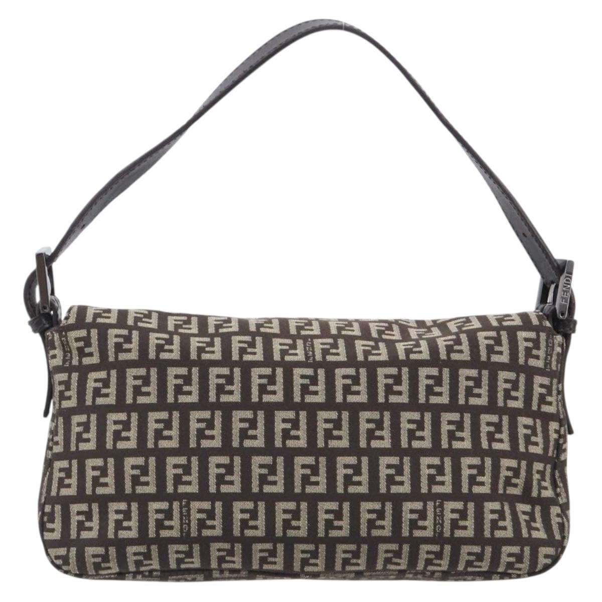 FENDI Zucchino Canvas Mamma Baguette Shoulder Bag Brown 8BR003 Auth BA16107