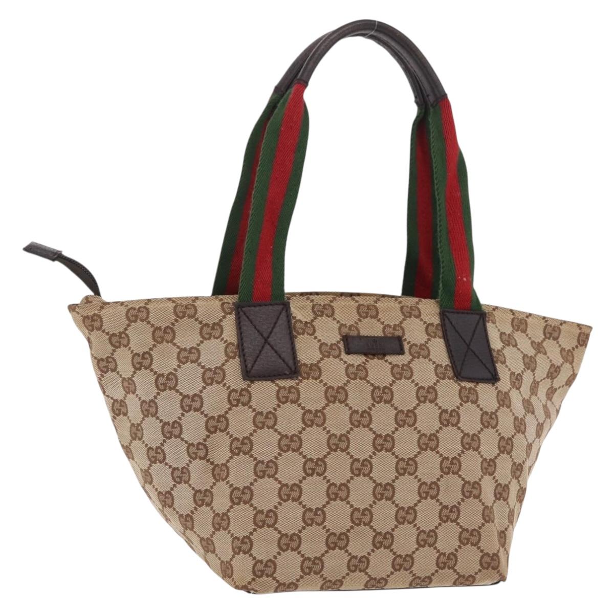 GUCCI GG Canvas Web Sherry Line Hand Bag Beige Silver 131228 Auth BA16110