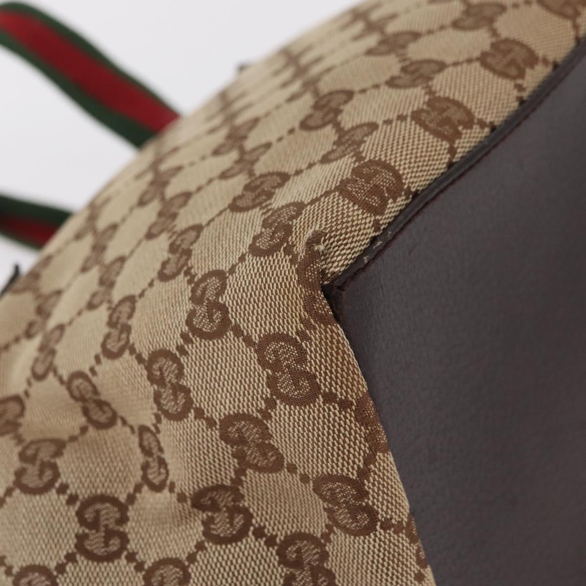 GUCCI GG Canvas Web Sherry Line Hand Bag Beige Silver 131228 Auth BA16110