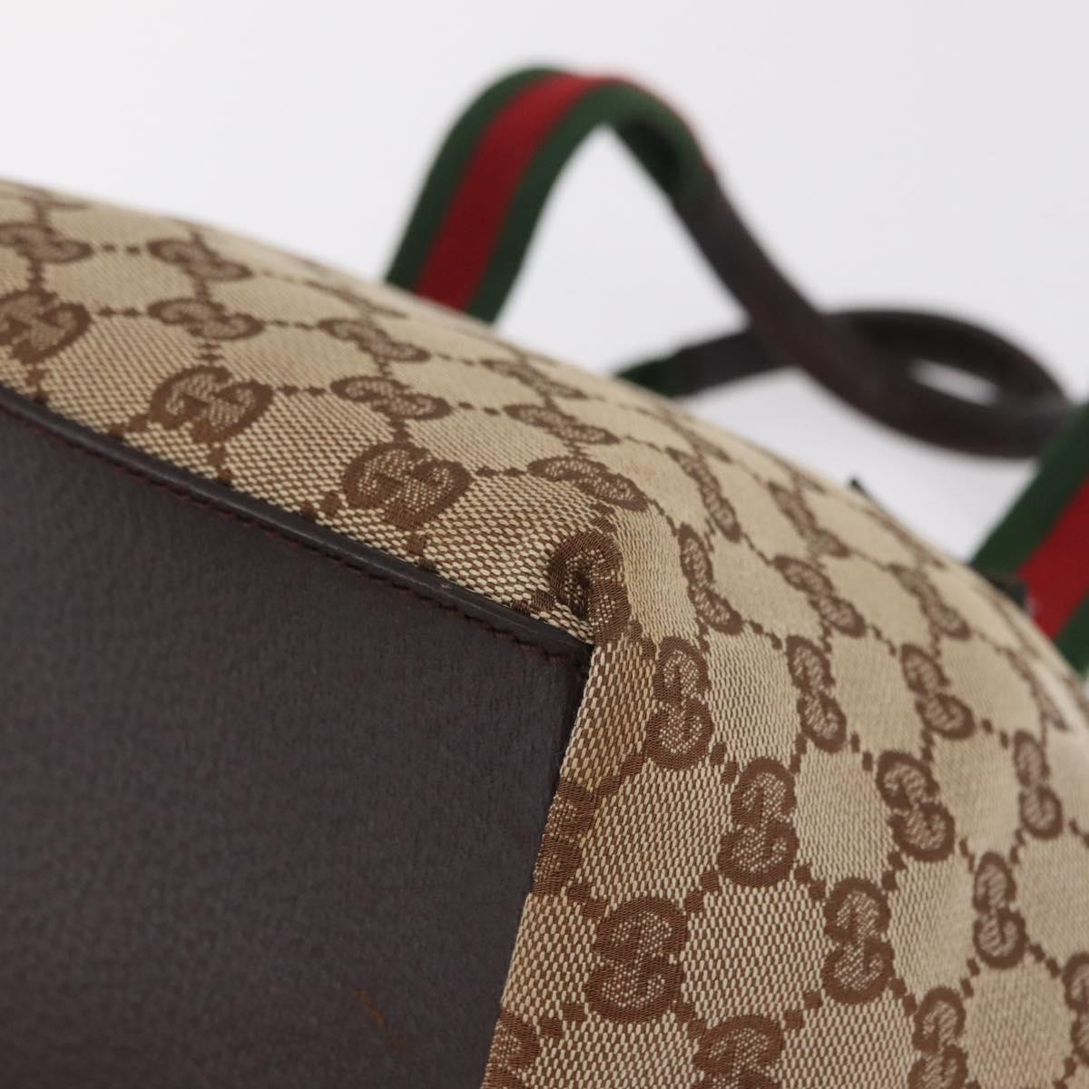 GUCCI GG Canvas Web Sherry Line Hand Bag Beige Silver 131228 Auth BA16110