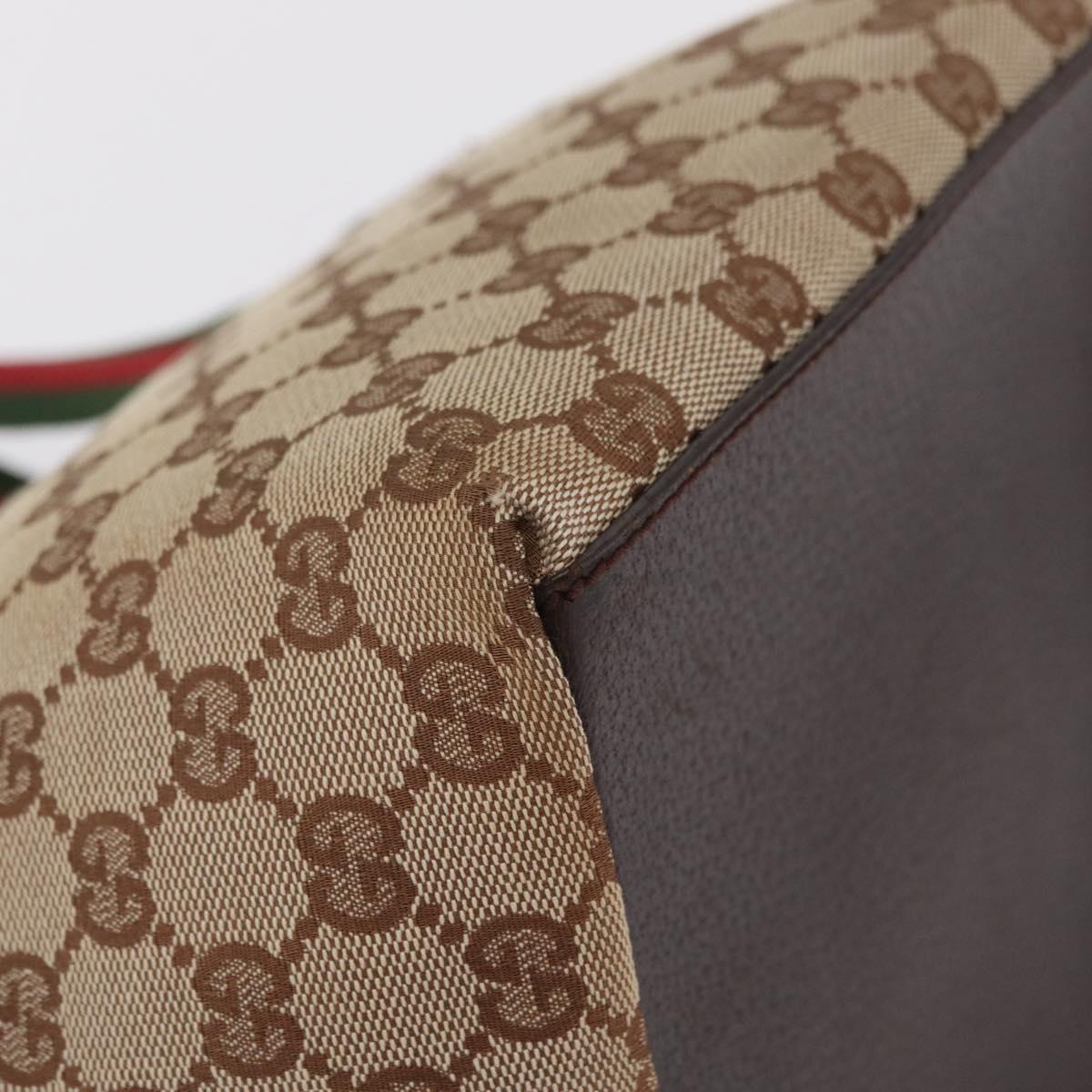 GUCCI GG Canvas Web Sherry Line Hand Bag Beige Silver 131228 Auth BA16110