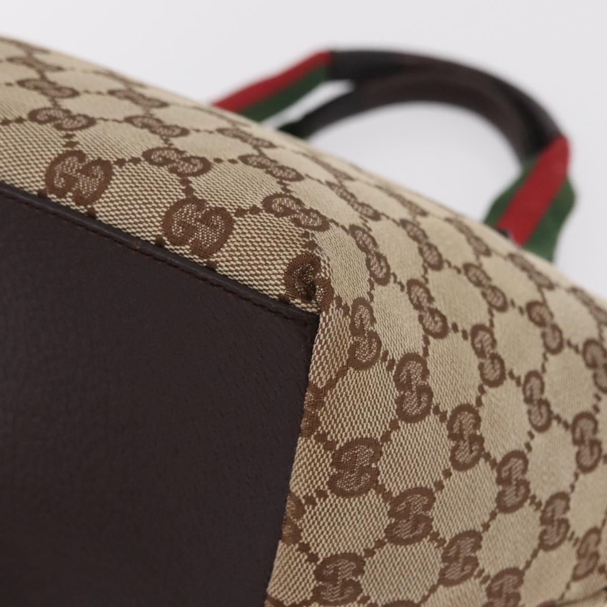 GUCCI GG Canvas Web Sherry Line Hand Bag Beige Silver 131228 Auth BA16110