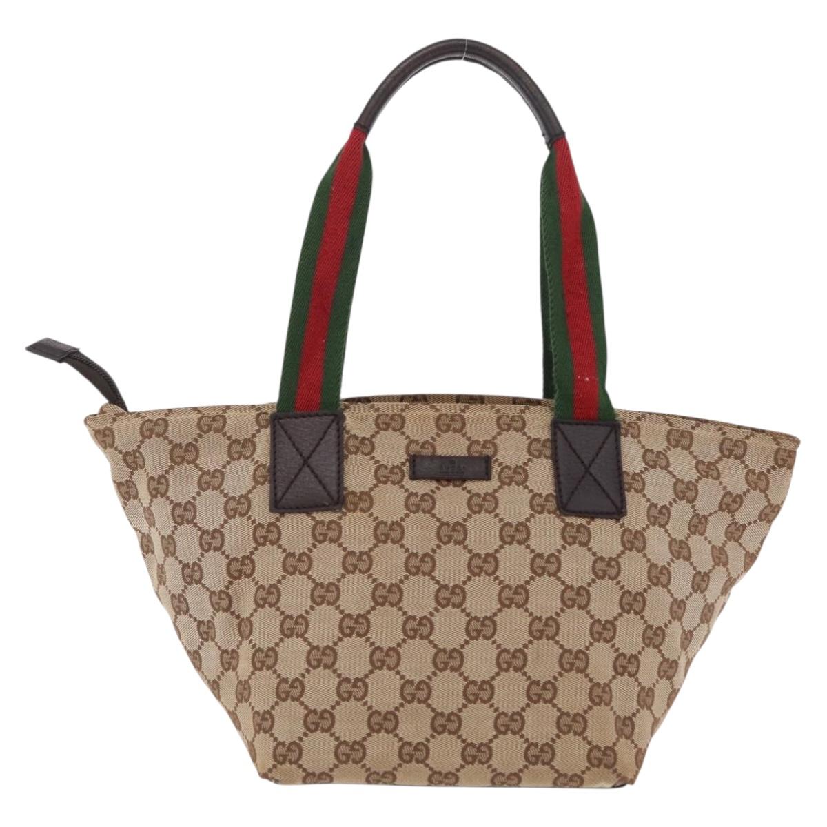 GUCCI GG Canvas Web Sherry Line Hand Bag Beige Silver 131228 Auth BA16110