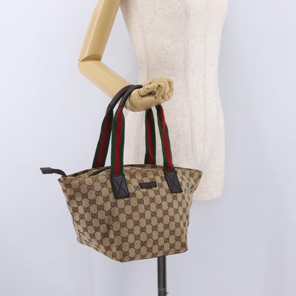 GUCCI GG Canvas Web Sherry Line Hand Bag Beige Silver 131228 Auth BA16110