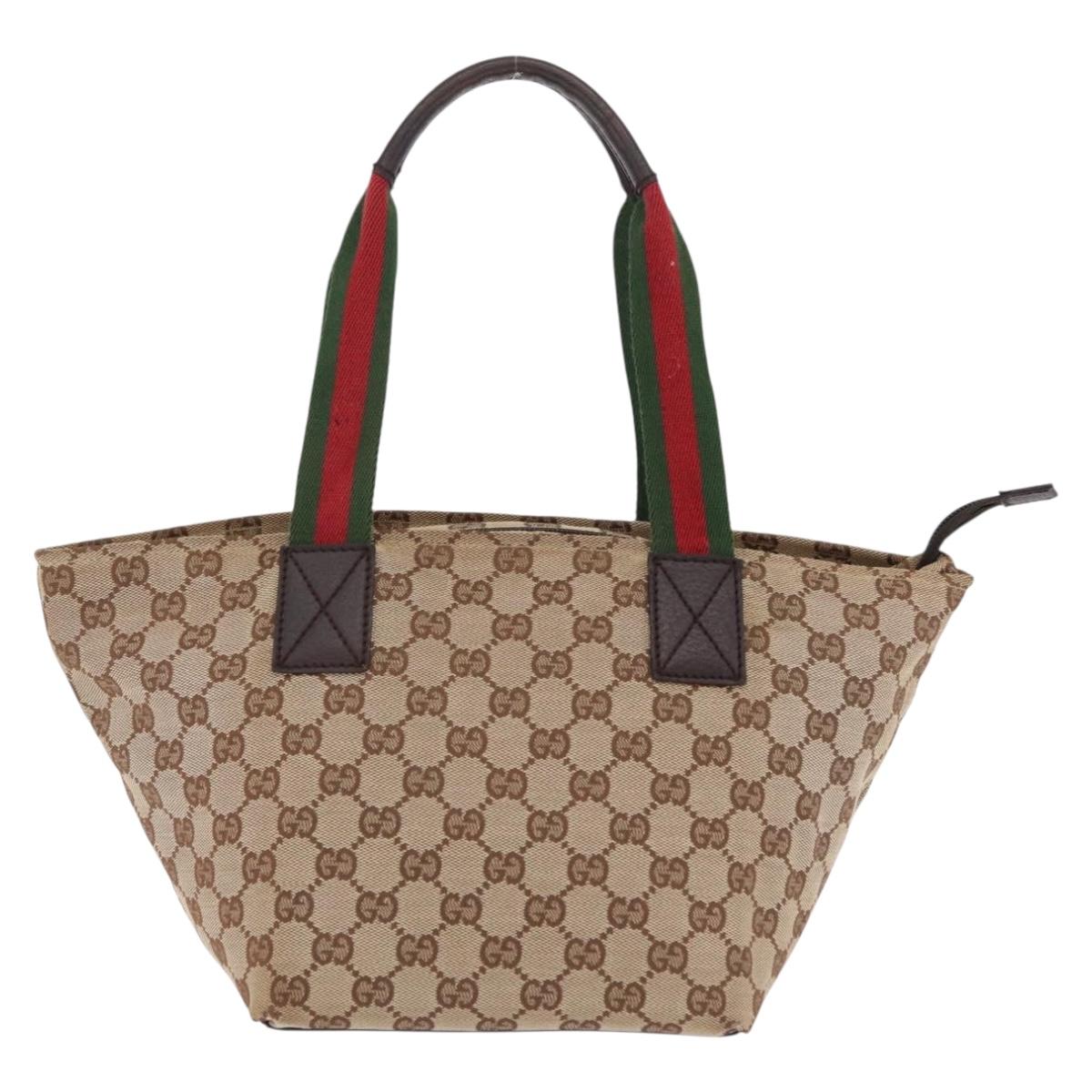 GUCCI GG Canvas Web Sherry Line Hand Bag Beige Silver 131228 Auth BA16110