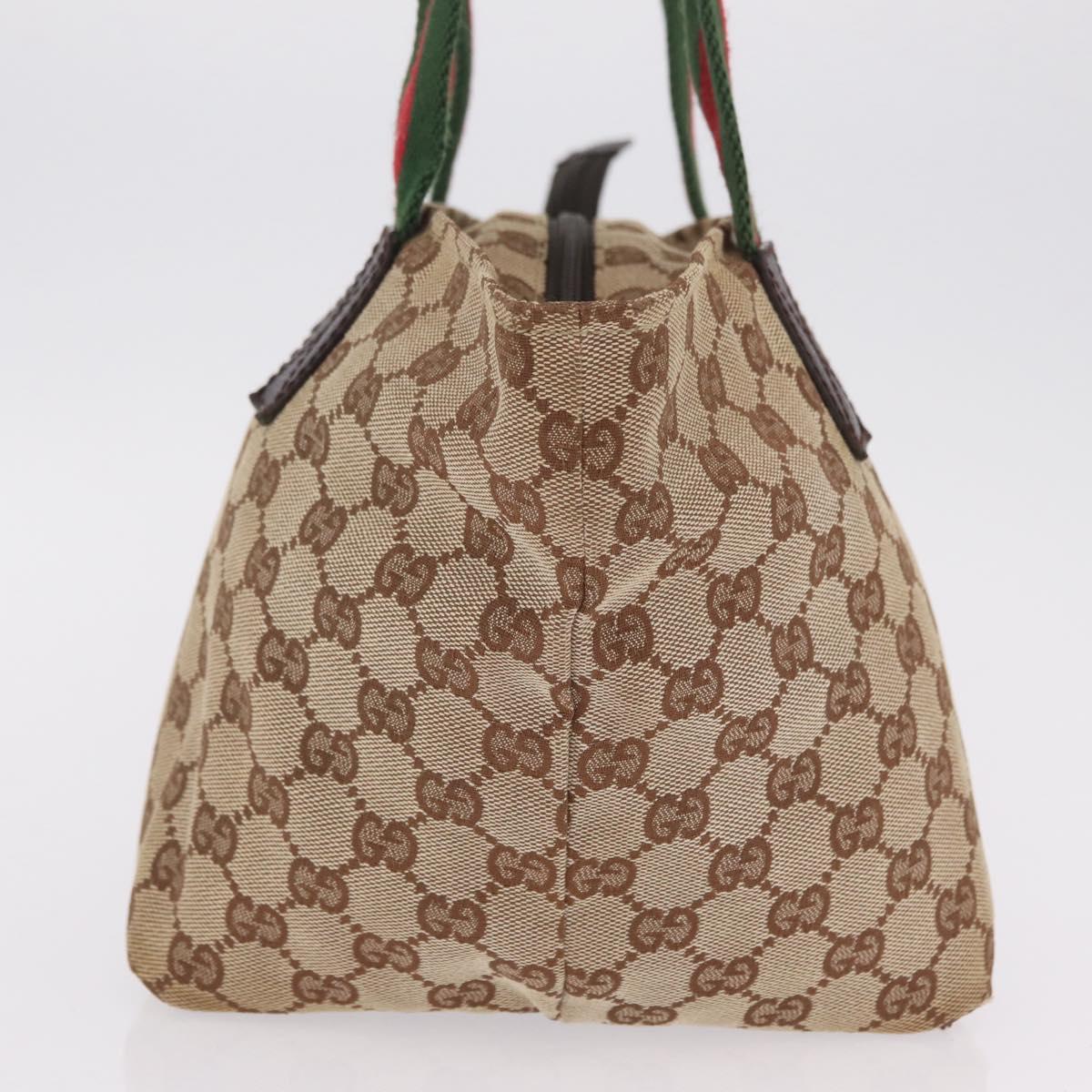GUCCI GG Canvas Web Sherry Line Hand Bag Beige Silver 131228 Auth BA16110