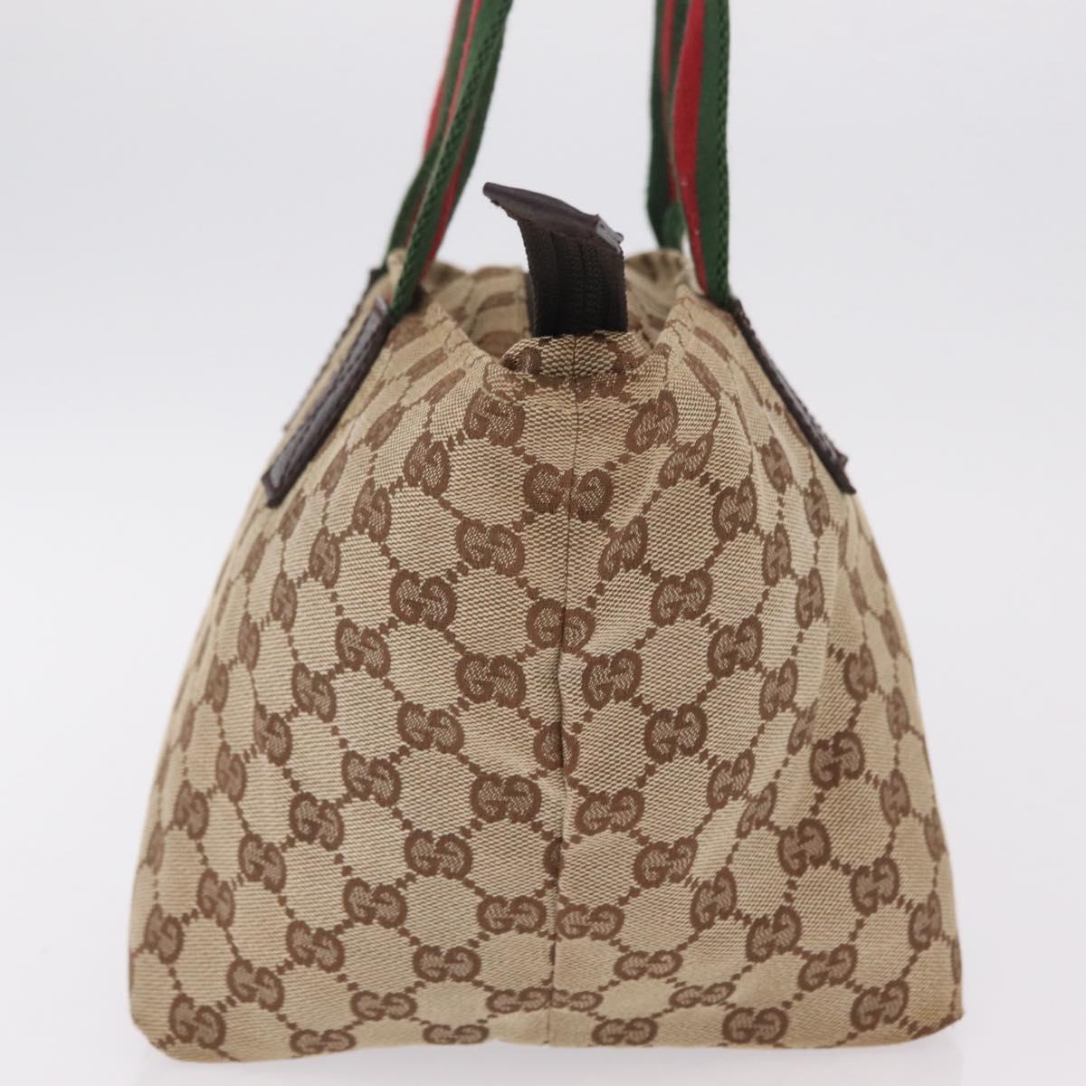 GUCCI GG Canvas Web Sherry Line Hand Bag Beige Silver 131228 Auth BA16110