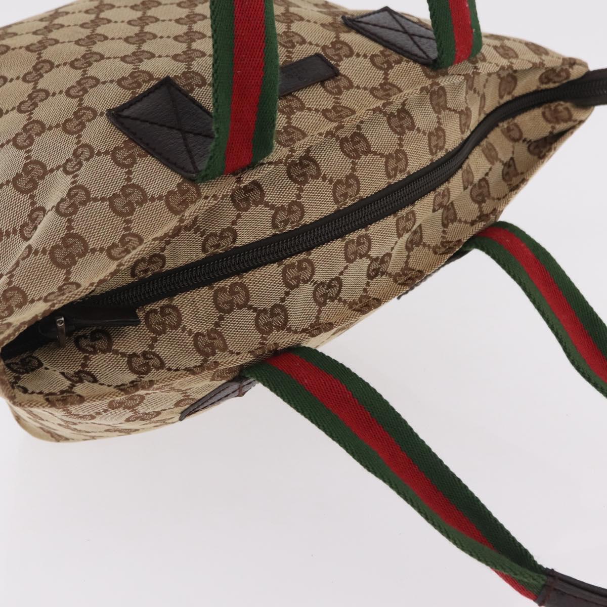GUCCI GG Canvas Web Sherry Line Hand Bag Beige Silver 131228 Auth BA16110