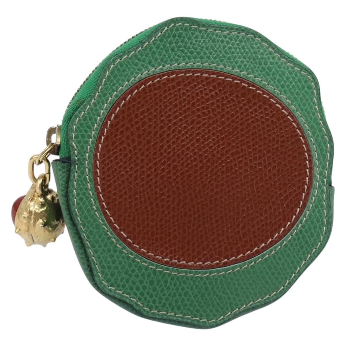 CELINE Coin Purse Leather Green Brown Auth BA16114V