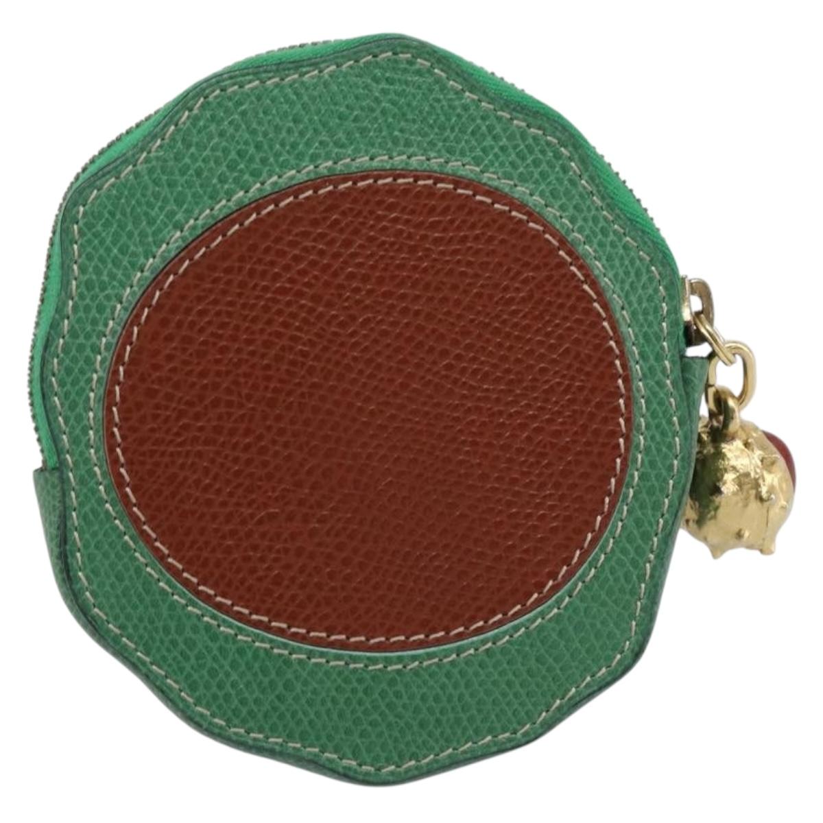 CELINE Coin Purse Leather Green Brown Auth BA16114V
