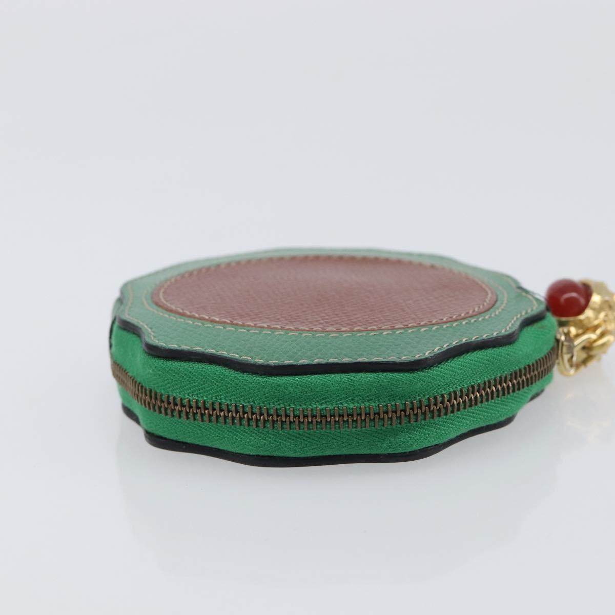 CELINE Coin Purse Leather Green Brown Auth BA16114V