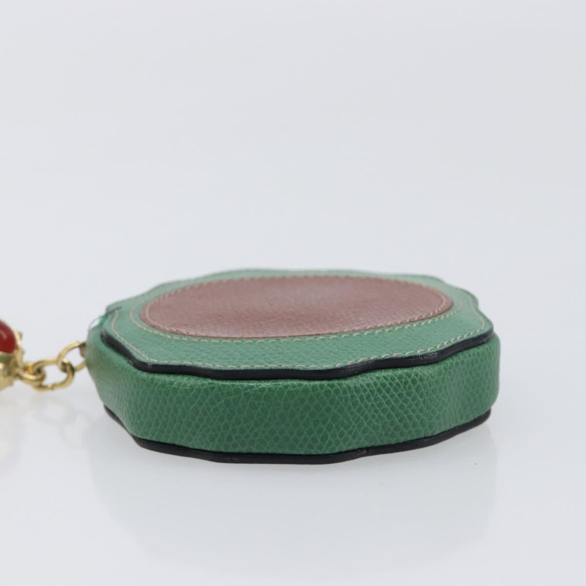 CELINE Coin Purse Leather Green Brown Auth BA16114V