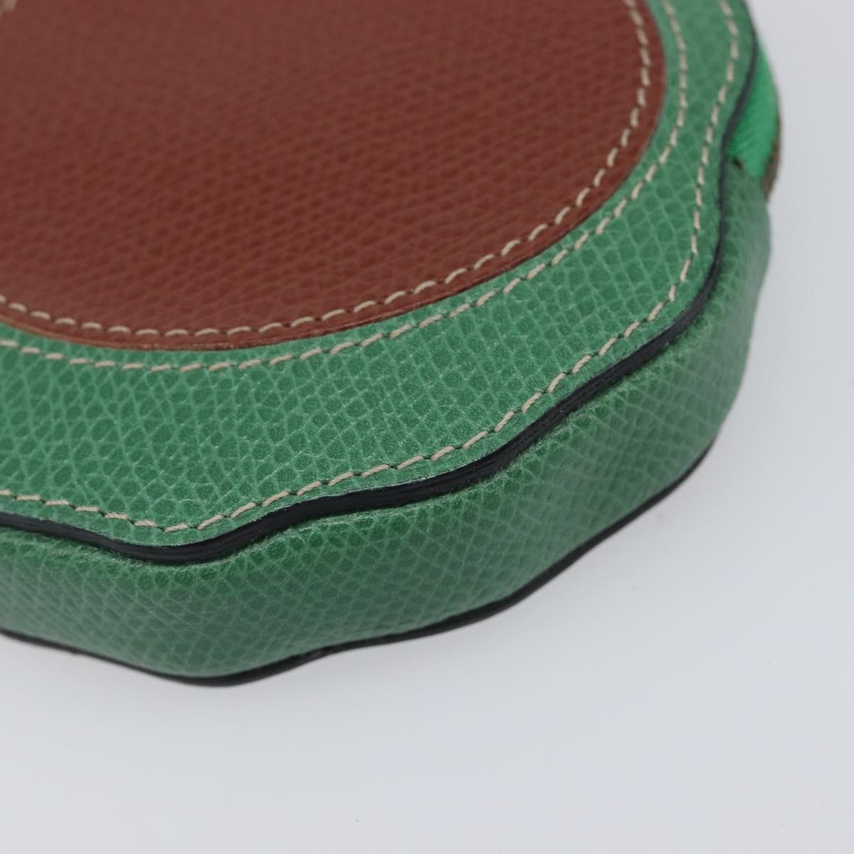 CELINE Coin Purse Leather Green Brown Auth BA16114V