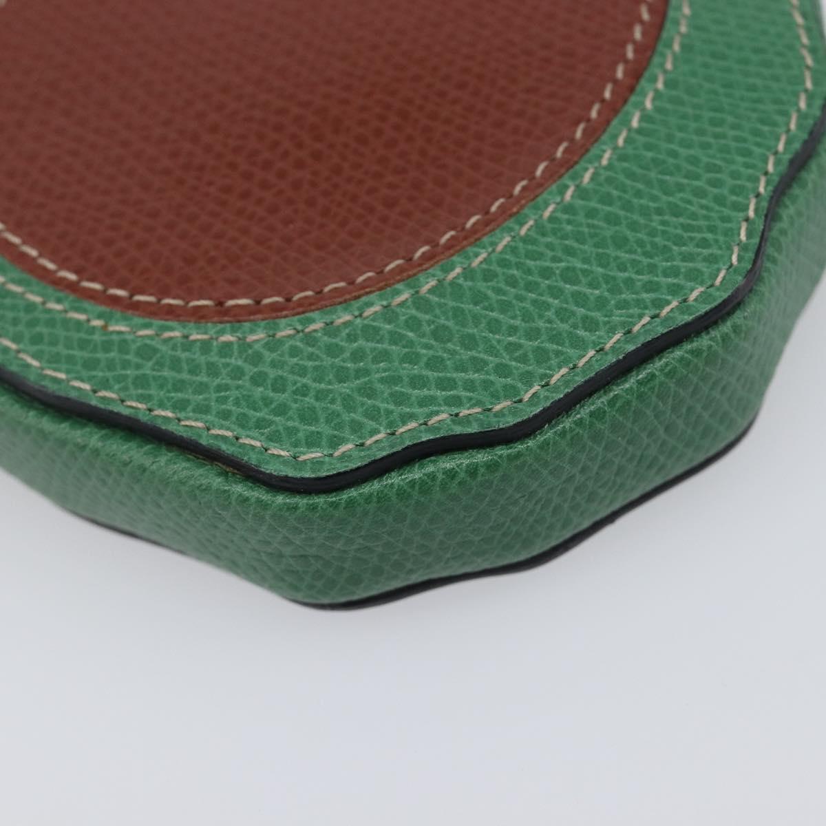 CELINE Coin Purse Leather Green Brown Auth BA16114V