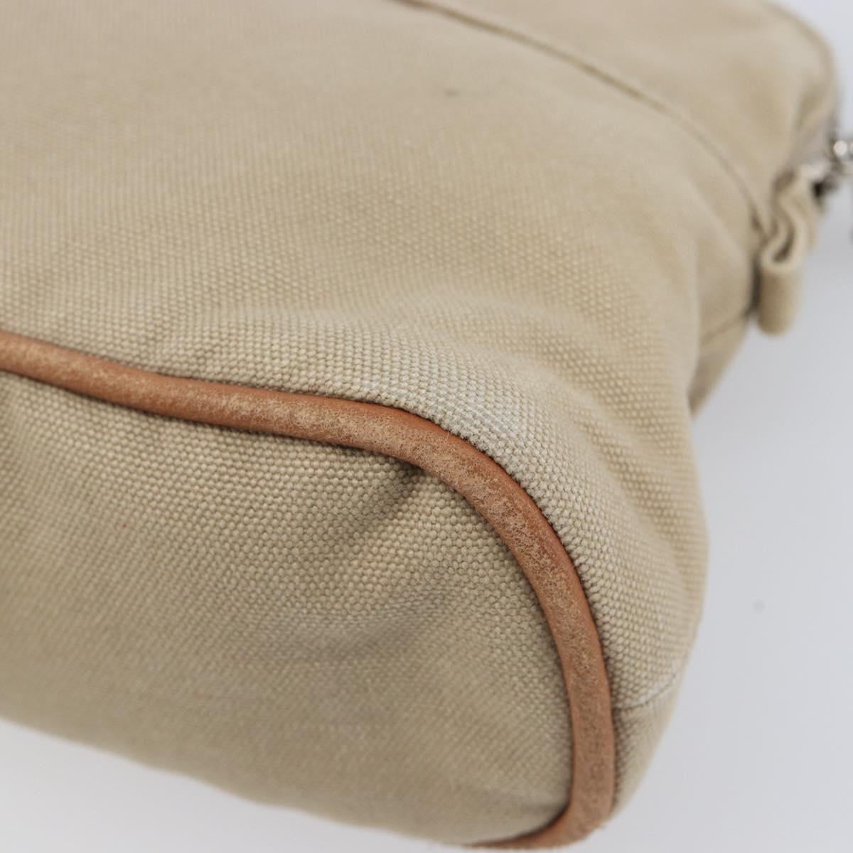 HERMES Bolide Pouch Canvas Beige Silver Auth BA16115