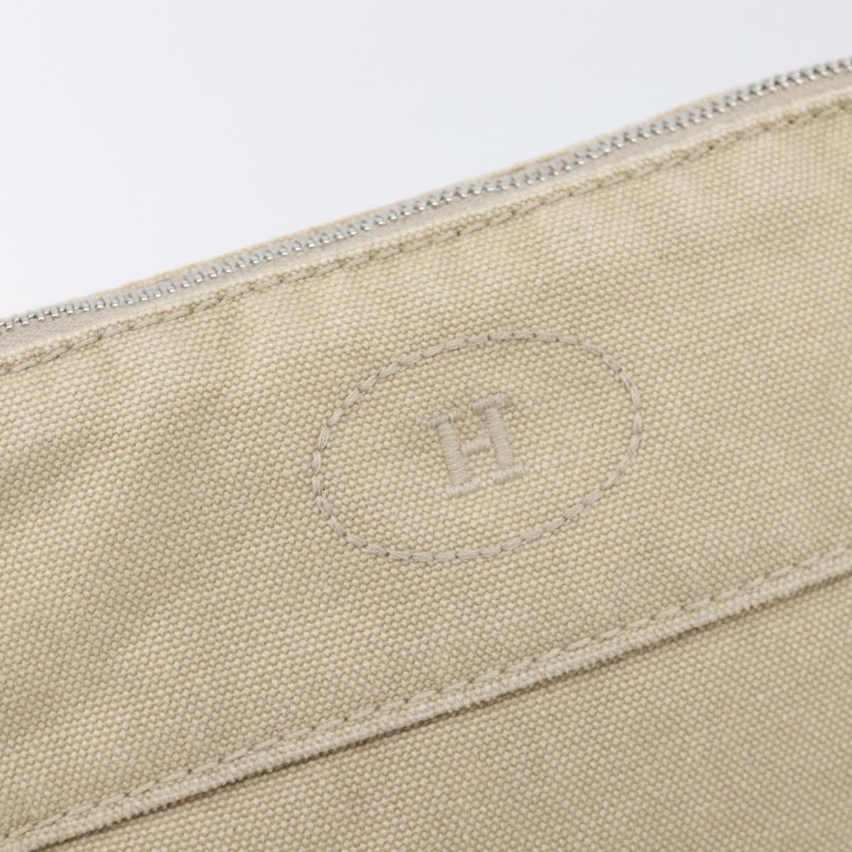 HERMES Bolide Pouch Canvas Beige Silver Auth BA16115