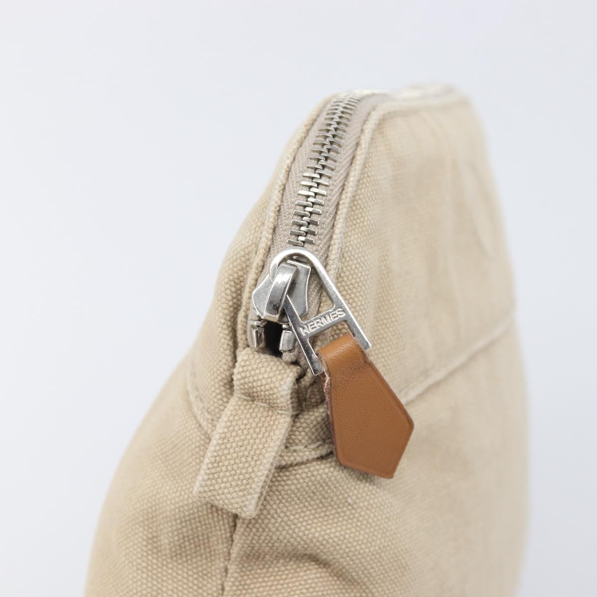 HERMES Bolide Pouch Canvas Beige Silver Auth BA16115