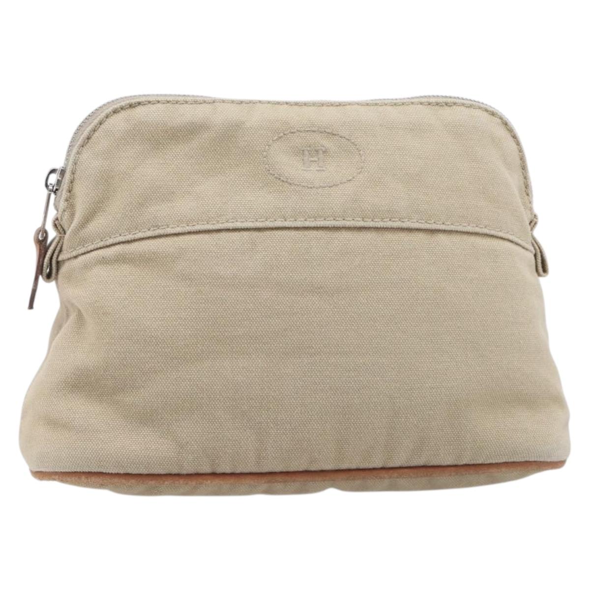 HERMES Bolide Pouch Canvas Beige Silver Auth BA16115
