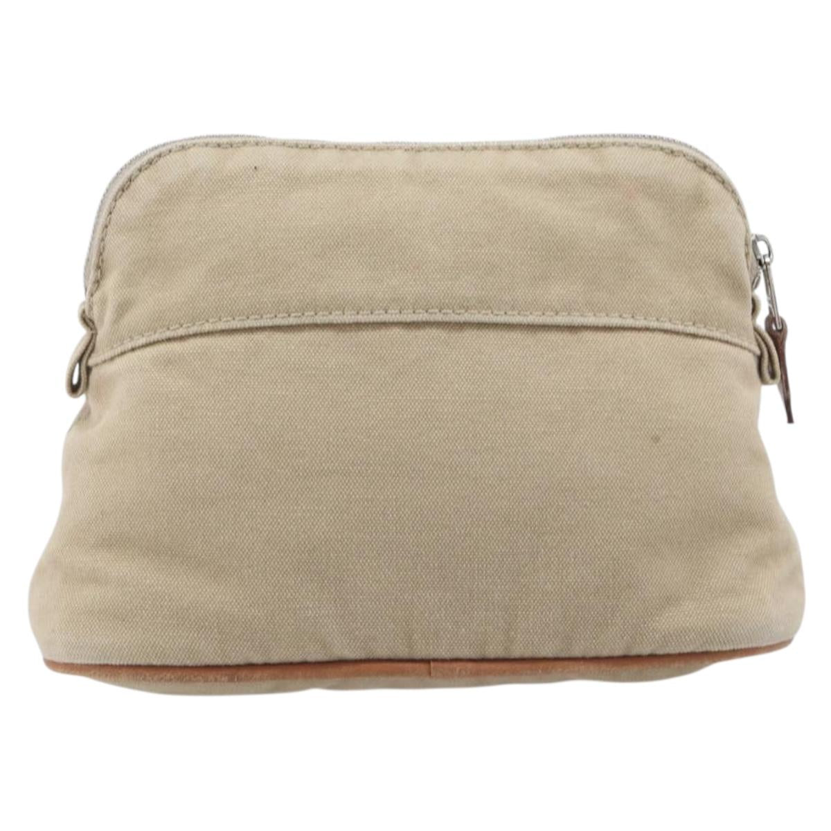 HERMES Bolide Pouch Canvas Beige Silver Auth BA16115