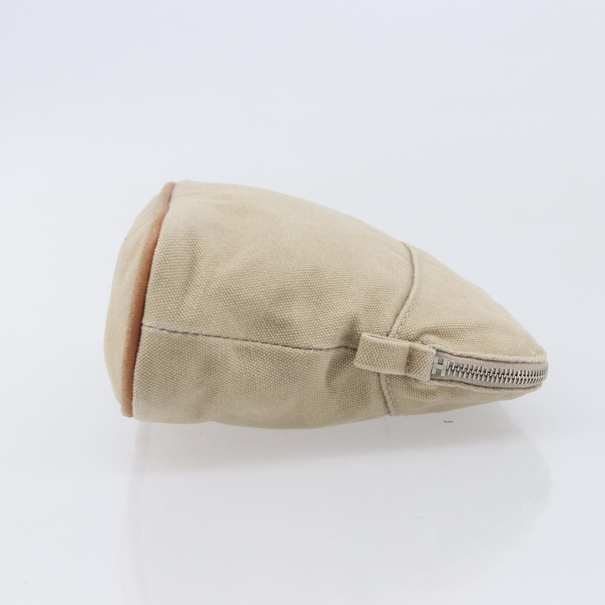 HERMES Bolide Pouch Canvas Beige Silver Auth BA16115